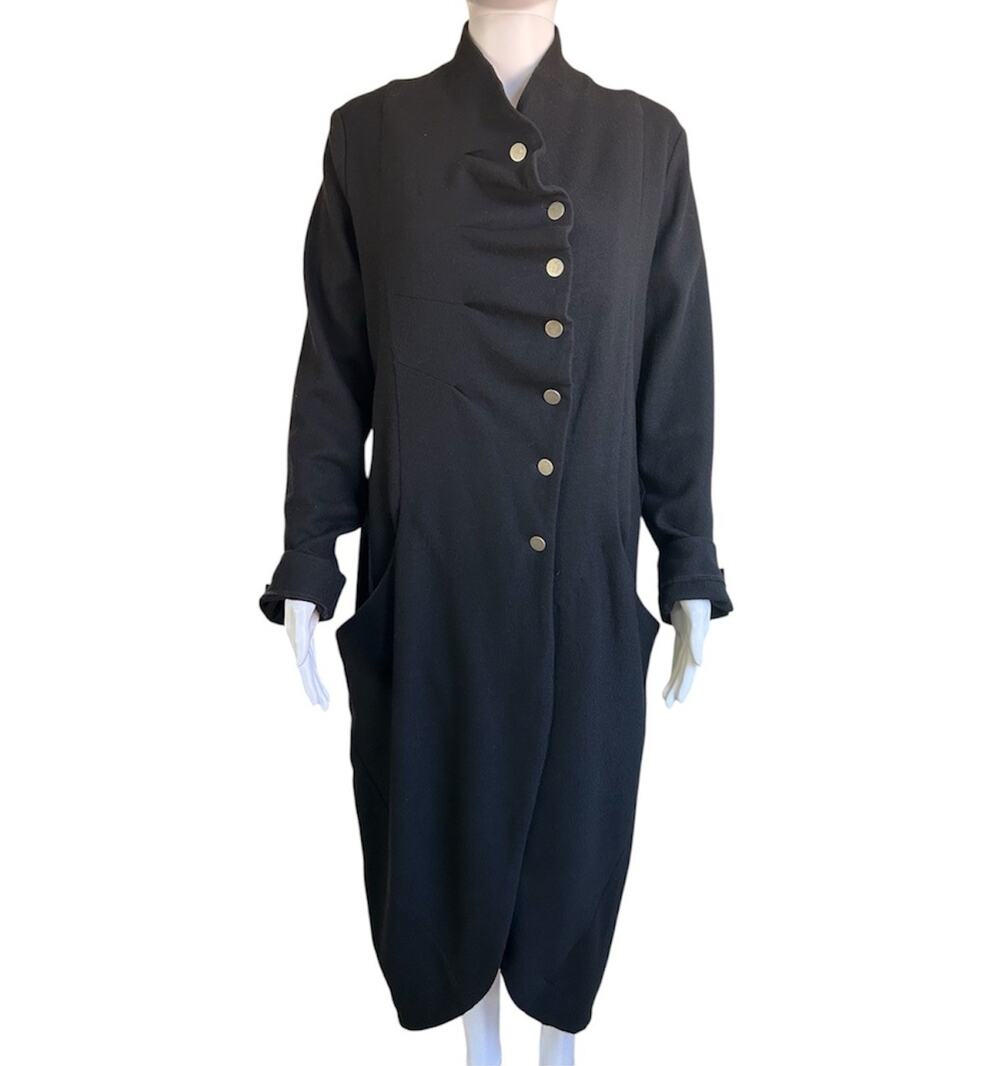 Black Asymmetric Button-Front Women's Coat